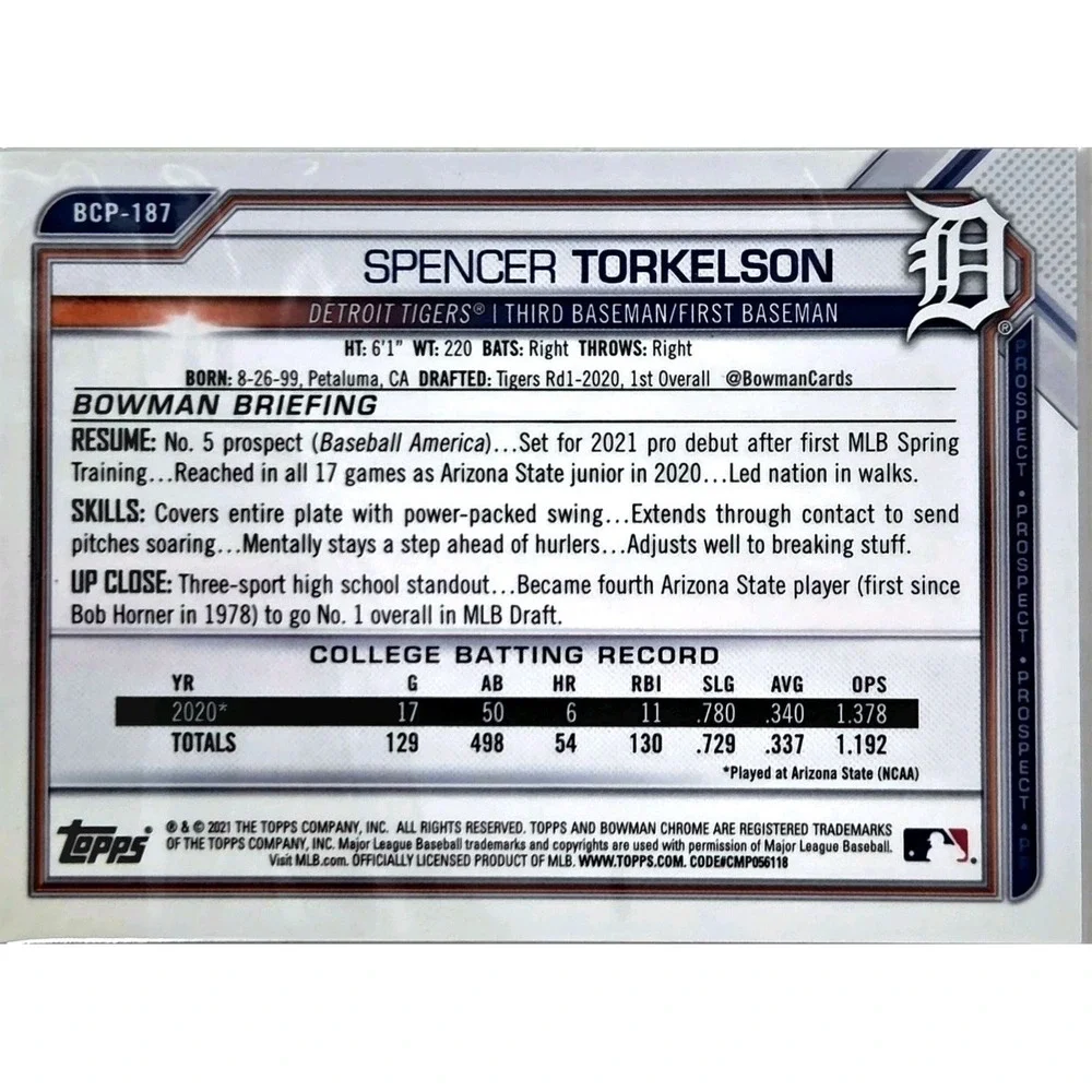 Spencer Torkelson 2022 Bowman Chrome Sapphire Purple SP /25 RC Detroit Tigers